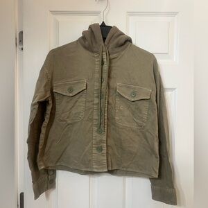 American Eagle Cropped Button-up, Hooded Military Green Jacket Shacket Small NWT